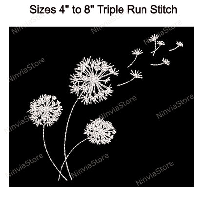 Dandelion Embroidery Design, Blowball Machine Embroidery, Dandelion Run Stitch Embroidery Pattern, Digital Instant Download