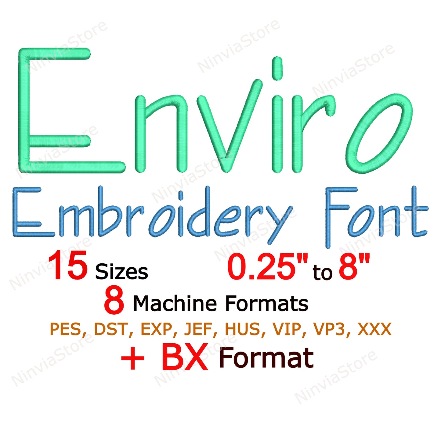 Enviro Machine Embroidery Font, 15 sizes, 8 formats, BX Font, PE font, Monogram Alphabet Embroidery Designs