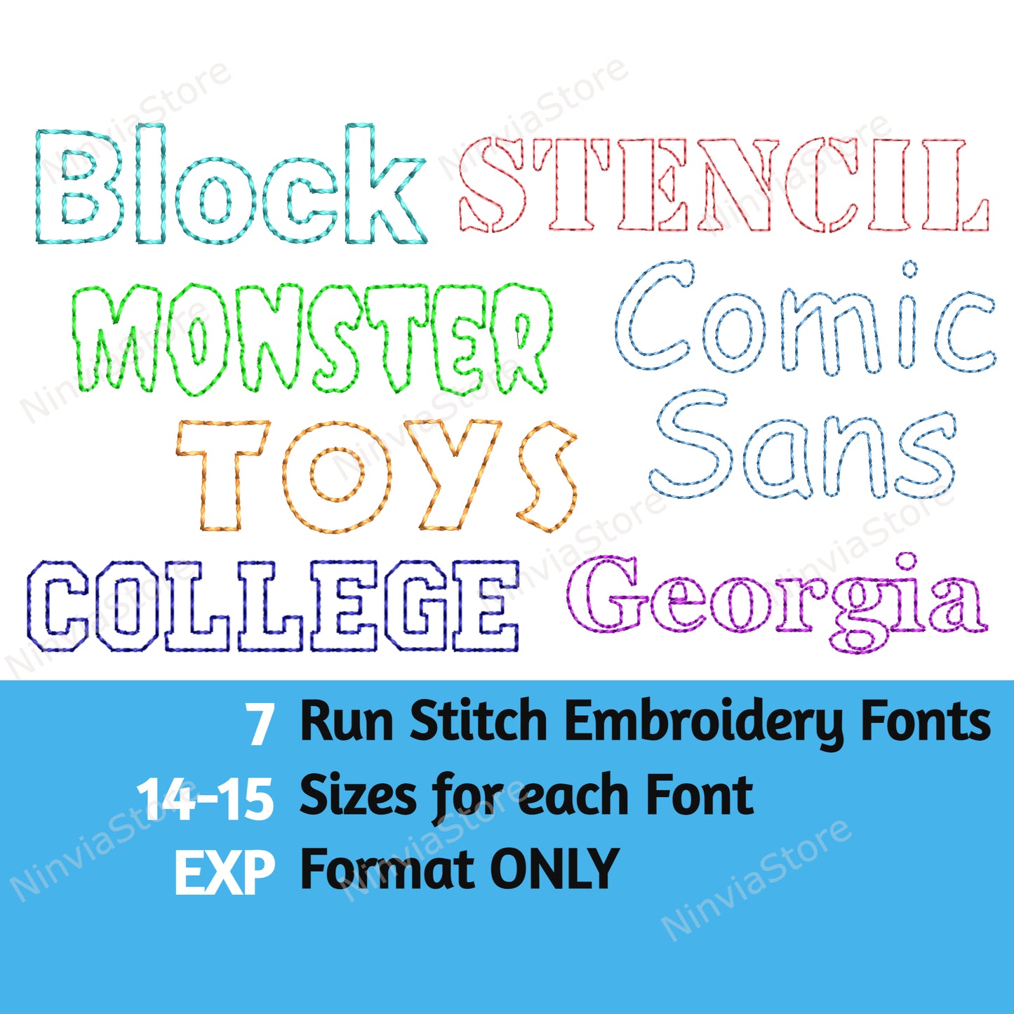 7 EXP Bean Stitch Embroidery Fonts Bundle, Outline Run Stitch Machine Broderie Font EXP, Monogram Alphabet Broderie Design, College, Block EXP police pour la broderie