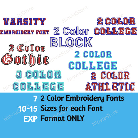 7 EXP Two-Color Embroidery Fonts Bundle, Machine Embroidery Font EXP, 2 Color Monogram Font