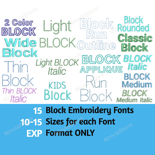 15 EXP Block Embroidery Fonts Bundle, Alphabet Embroidery Design, Block Machine Embroidery Font EXP, Monogram Font