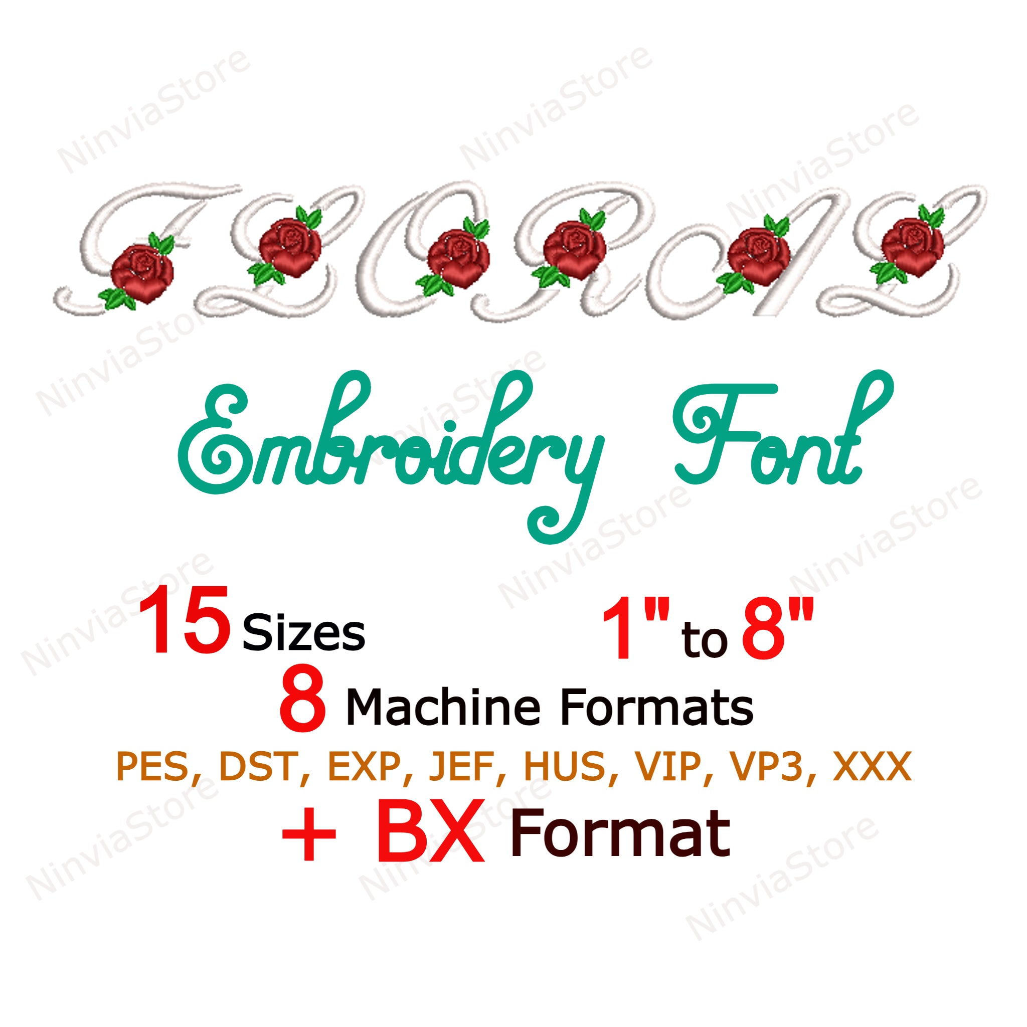 Floral Rose Script Machine Embroidery Font, Alphabet Embroidery Design ...