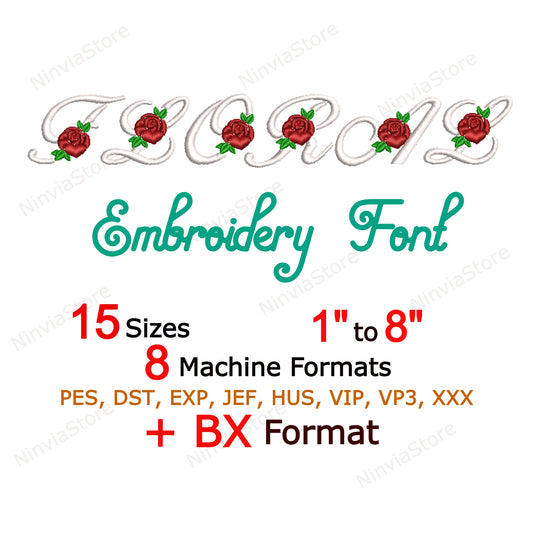 Floral Embroidery Font BX, Rose Alphabet Font for Embroidery, Floral Machine Embroidery Design, Flower Monogram Embroidery Font pe, PES, BX