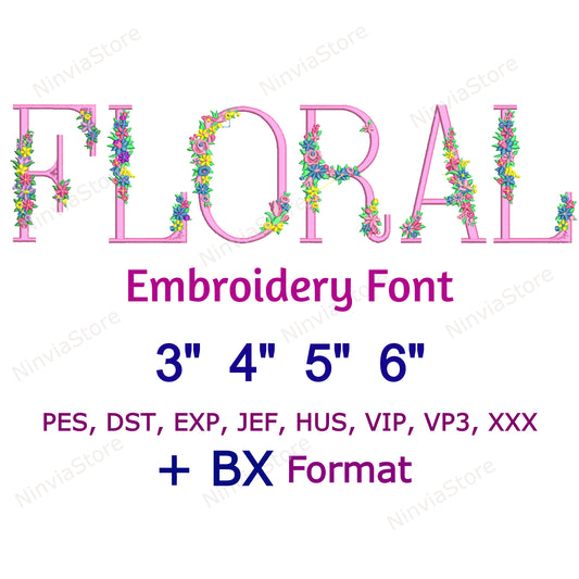 Floral Embroidery Font BX, Machine Embroidery Design, Flower Monogram Embroidery Font pe