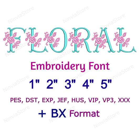 Floral Embroidery Font BX, Floral Machine Embroidery Design, Flower Monogram Embroidery Font pe, PES, BX
