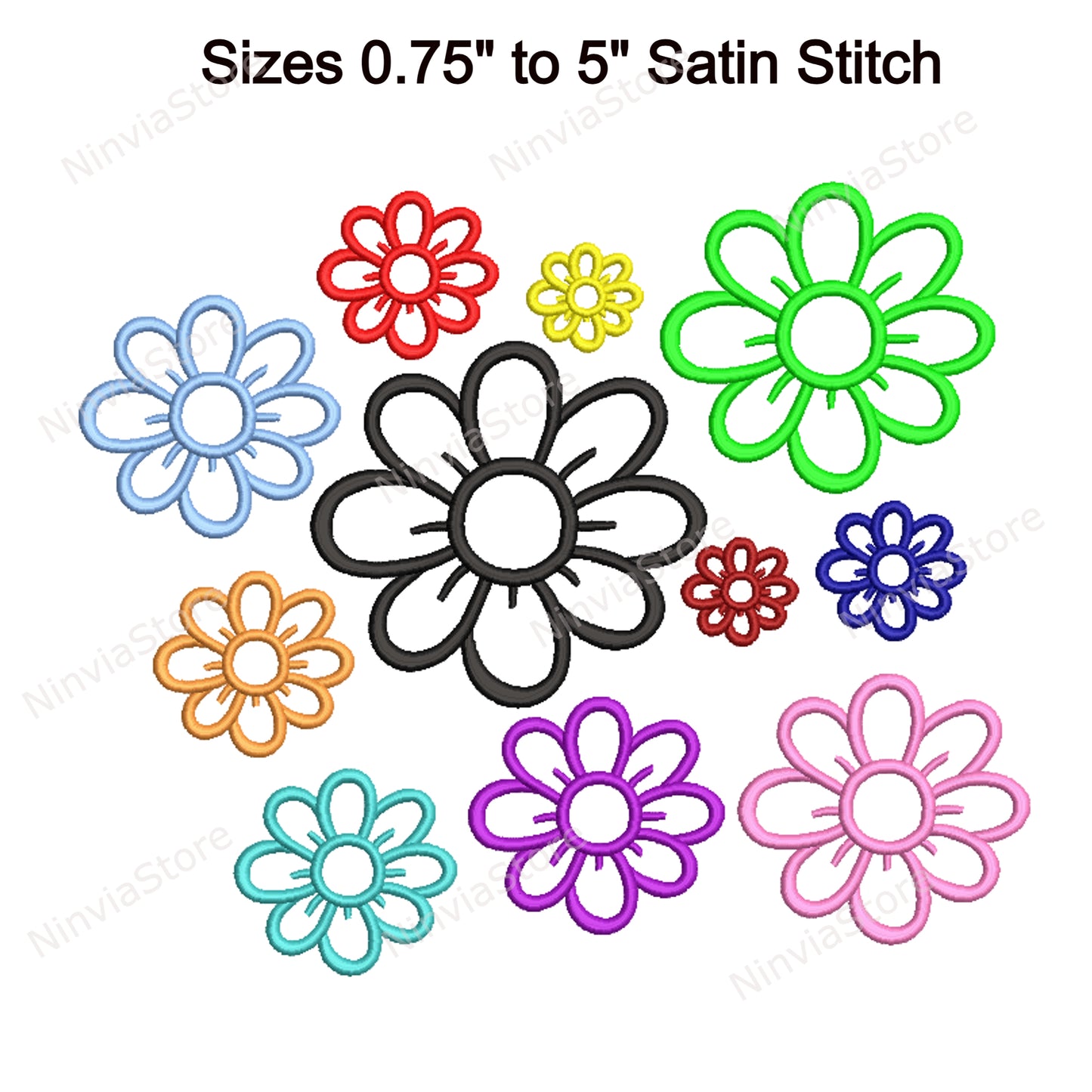 Flower Outline Embroidery Design, Outlined Flower Machine Embroidery, Floral Embroidery Pattern, Flower Digital Instant Download, 18 sizes, 8 formats