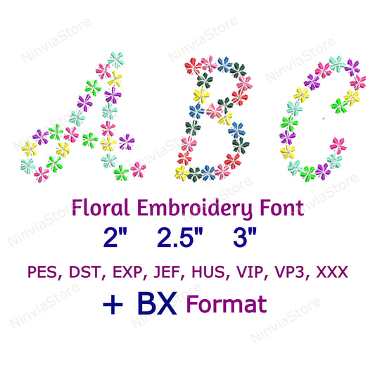 Floral Embroidery Font BX, Small Flowers Monogram Embroidery Font pe, Floral Machine Embroidery Design