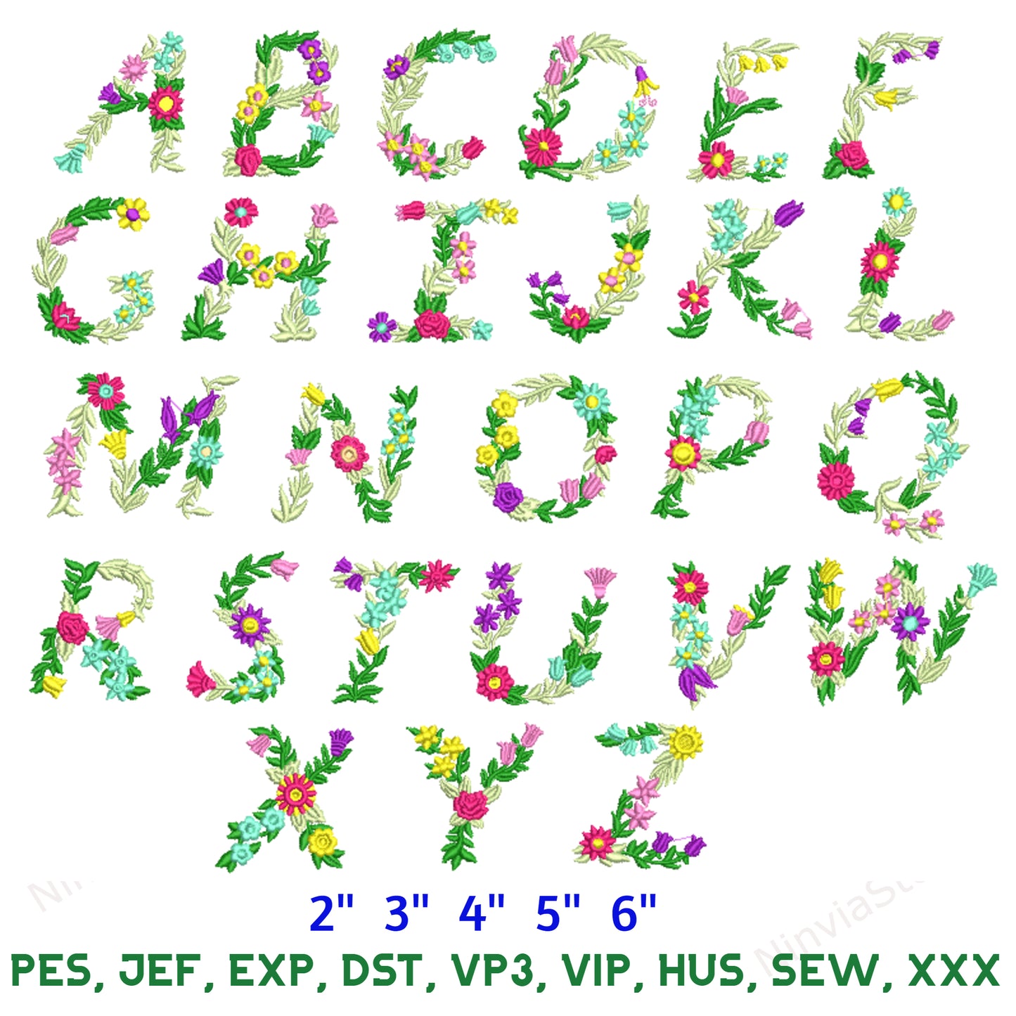 Floral Embroidery Font BX, Flowers Monogram Embroidery Font pe, Floral Machine Embroidery Design