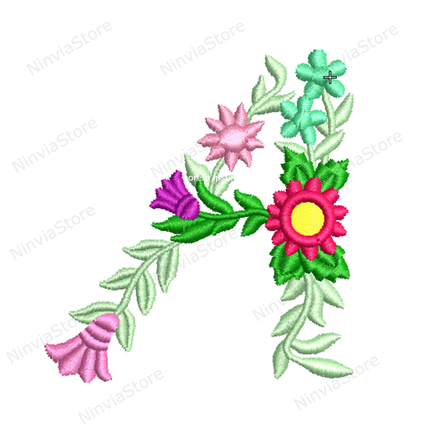 Floral Embroidery Font BX, Flowers Monogram Embroidery Font pe, Floral Machine Embroidery Design