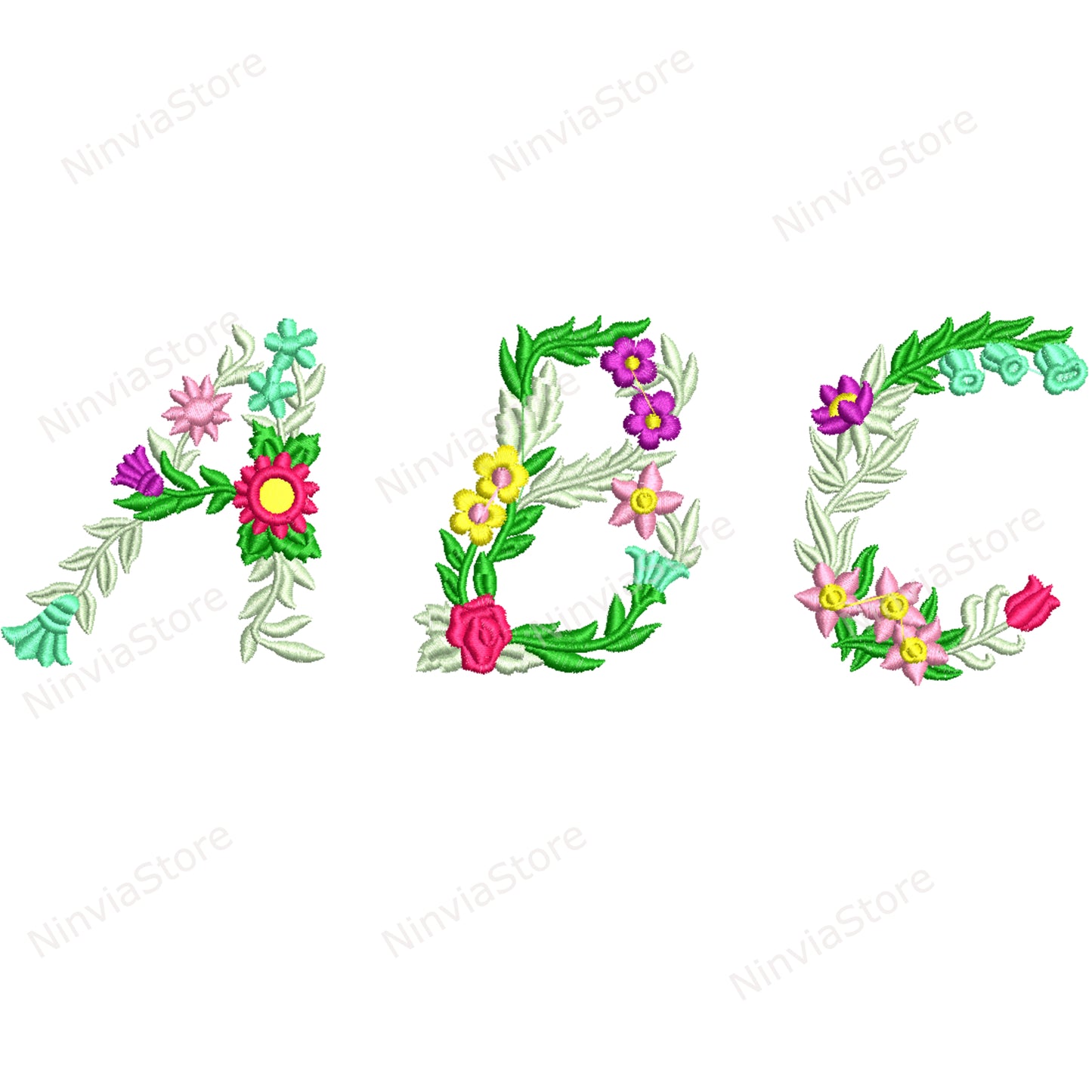 Floral Embroidery Font BX, Flowers Monogram Embroidery Font pe, Floral Machine Embroidery Design