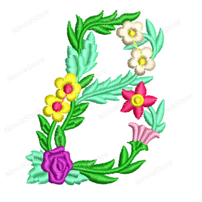 Floral Embroidery Font BX, Flowers Monogram Embroidery Font pe, Floral Machine Embroidery Design