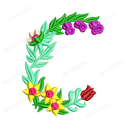 Floral Embroidery Font BX, Flowers Monogram Embroidery Font pe, Floral Machine Embroidery Design