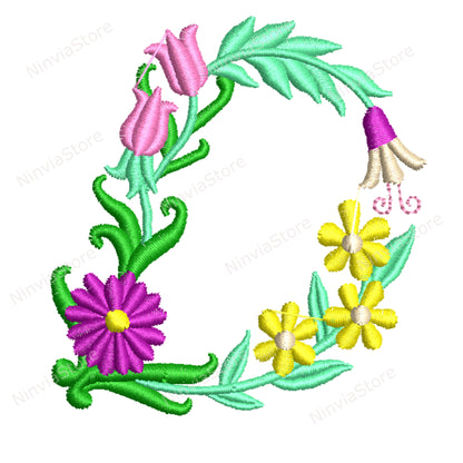 Floral Embroidery Font BX, Flowers Monogram Embroidery Font pe, Floral Machine Embroidery Design