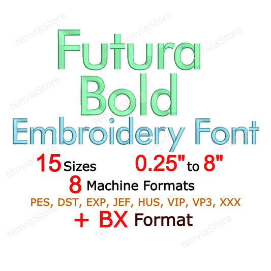 Futura Bold Machine Embroidery Font, 15 tailles, 8 formats, police BX, police PE, Monogram Alphabet Broderie Designs