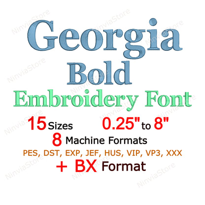 Georgia Bold Machine Embroidery Font, 15 tailles, 8 formats, police BX, police PE, Monogram Alphabet Broderie Designs