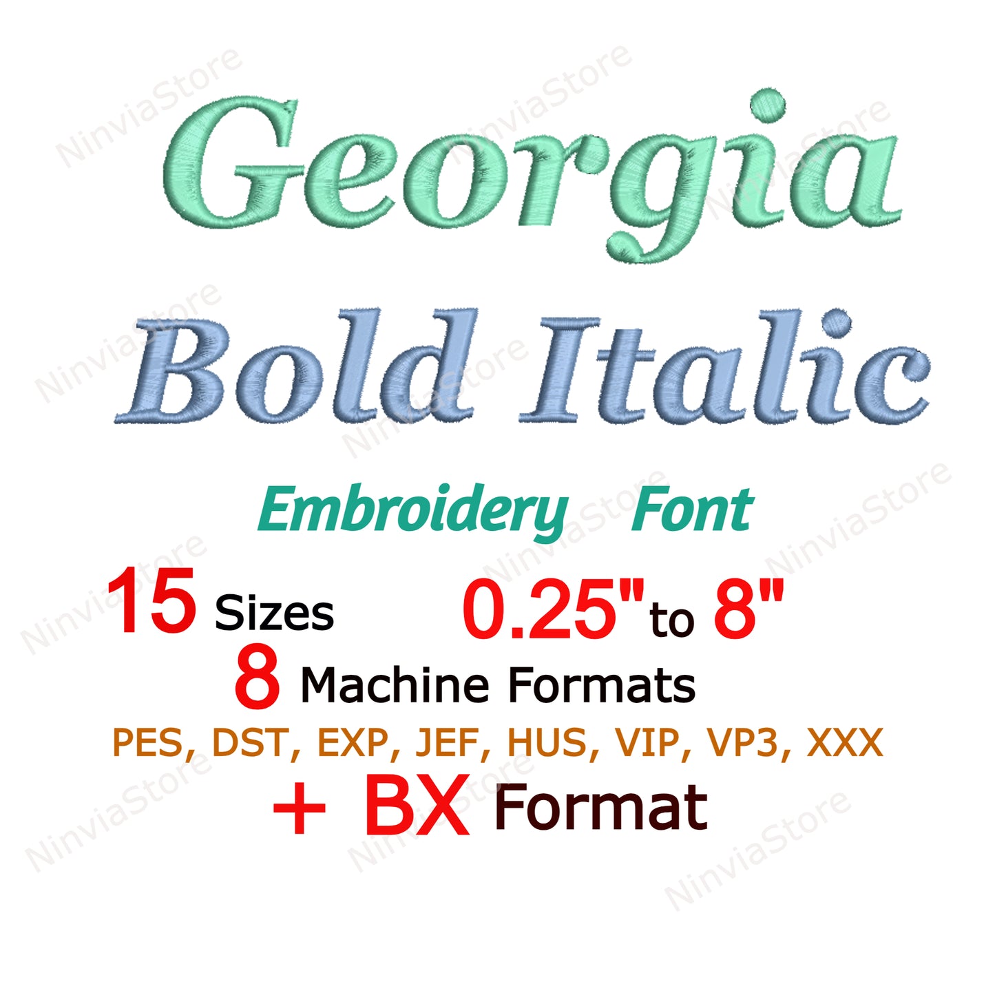 Georgia Bold Italic Machine Embroidery Font, 15 tailles, 8 formats, police BX, police PE, Monogram Alphabet Broderie Designs