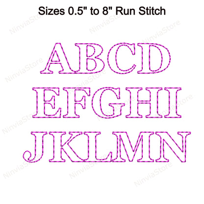 Georgia Outline Bean Stitch Machine Embroidery Font, 14 tailles, 8 formats, Run Stitch BX Font, police PE, Monogram Alphabet Broderie Designs