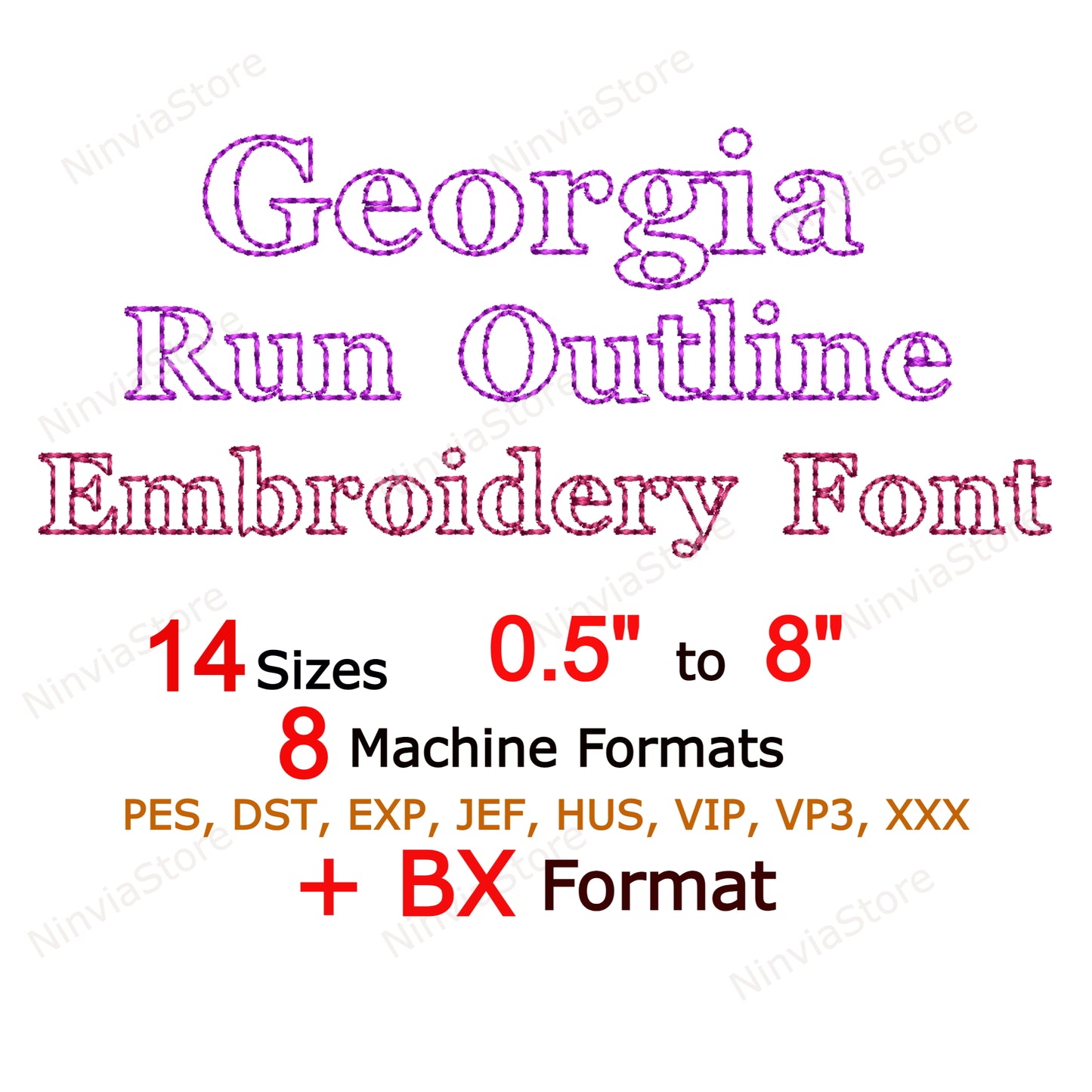 Georgia Outline Bean Stitch Machine Embroidery Font, 14 tailles, 8 formats, Run Stitch BX Font, police PE, Monogram Alphabet Broderie Designs