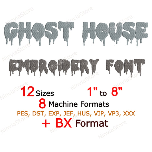 Ghost House Machine Embroidery Font, 12 sizes, 8 formats, Halloween BX Font, PE font, Monogram Alphabet Embroidery Designs