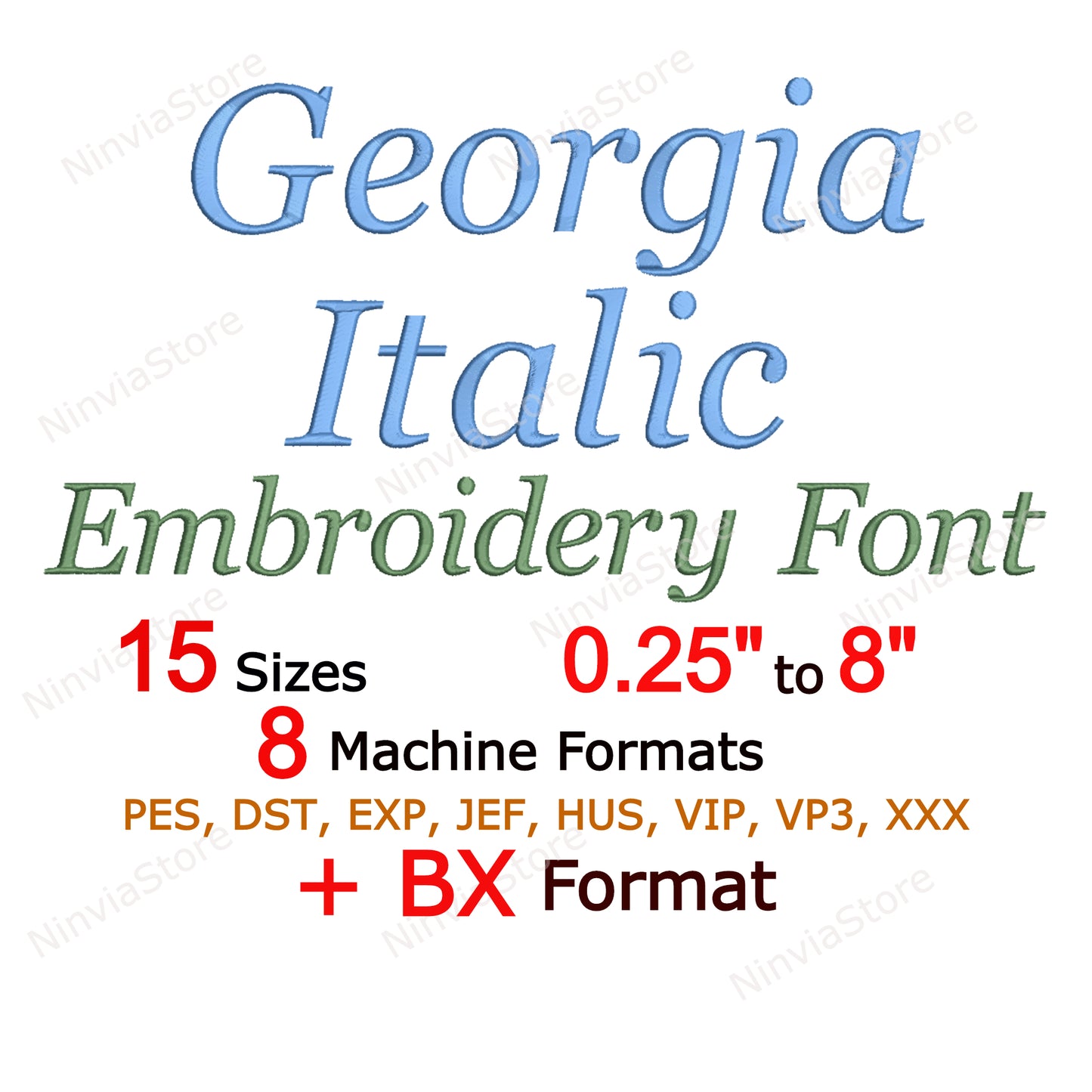 Georgia Italic Machine Embroidery Font, 15 tailles, 8 formats, police BX, police PE, Monogram Alphabet Broderie Designs