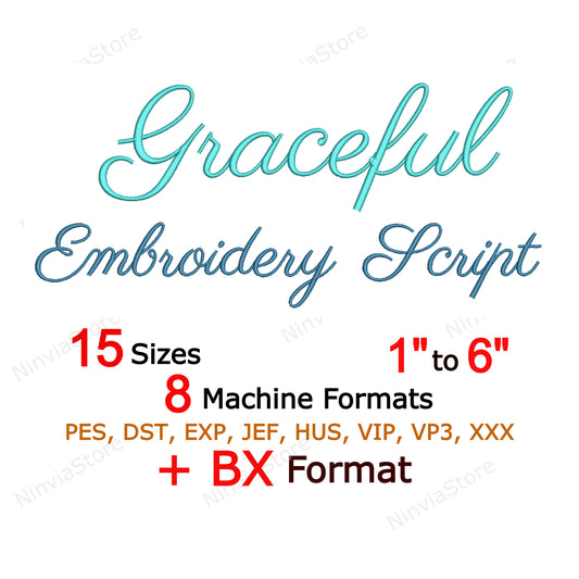 Quany Script Maschinenstickschrift, 15 Größen, 8 Formate, BX-Schriftart, PE-Schriftart, Monogramm-Alphabet-Stickmotive