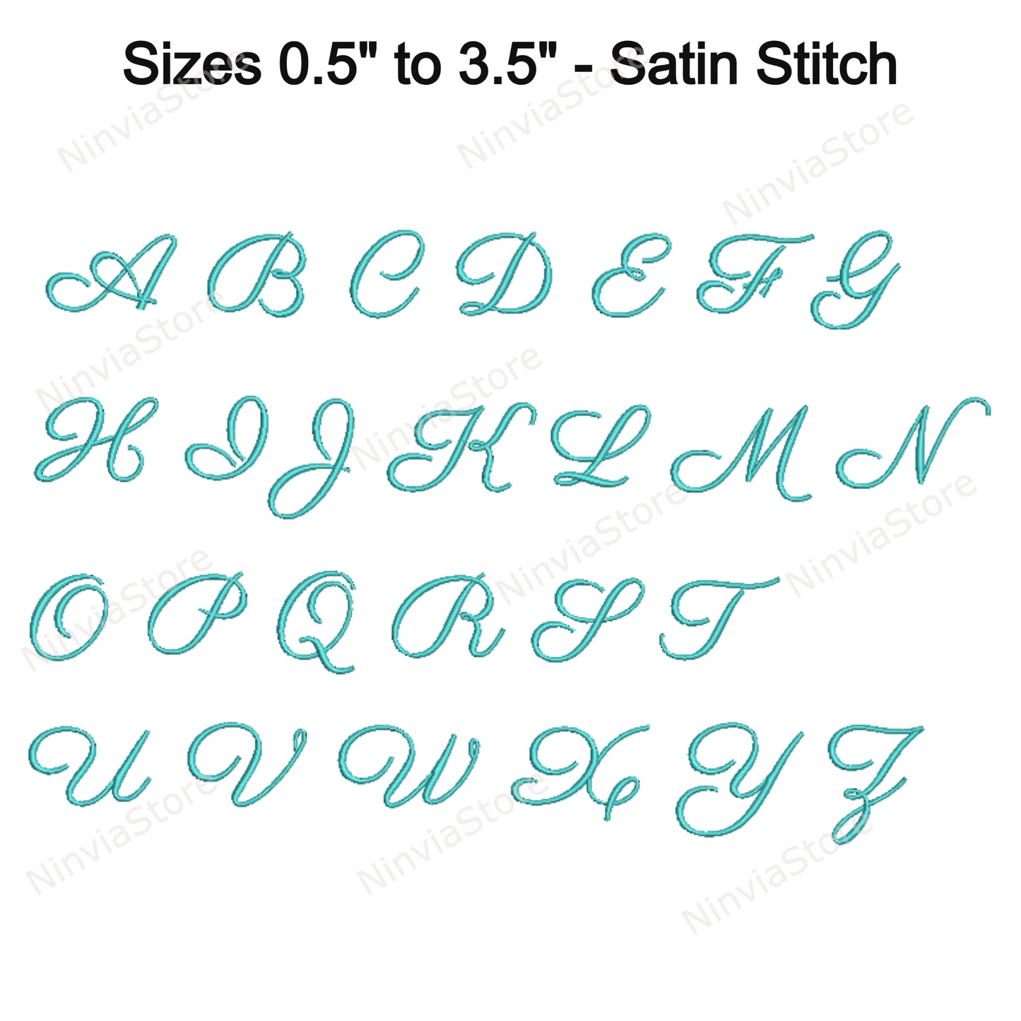 Quany Script Maschinenstickschrift, 15 Größen, 8 Formate, BX-Schriftart, PE-Schriftart, Monogramm-Alphabet-Stickmotive