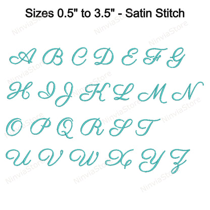 Quany Script Maschinenstickschrift, 15 Größen, 8 Formate, BX-Schriftart, PE-Schriftart, Monogramm-Alphabet-Stickmotive