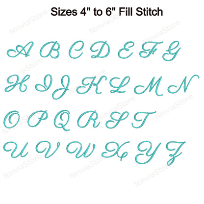 Quany Script Maschinenstickschrift, 15 Größen, 8 Formate, BX-Schriftart, PE-Schriftart, Monogramm-Alphabet-Stickmotive