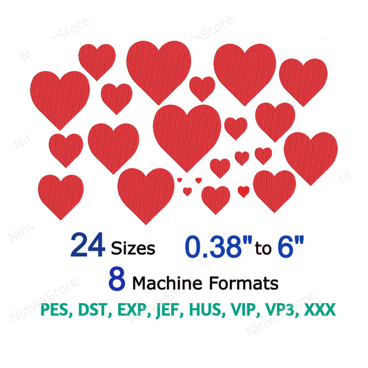 Herz-Stickerei-Design, Herz-Maschinenstickerei, Valentinstag, Herz-Stickmuster, digitaler Sofort-Download, 24 Größen, 8 Formate