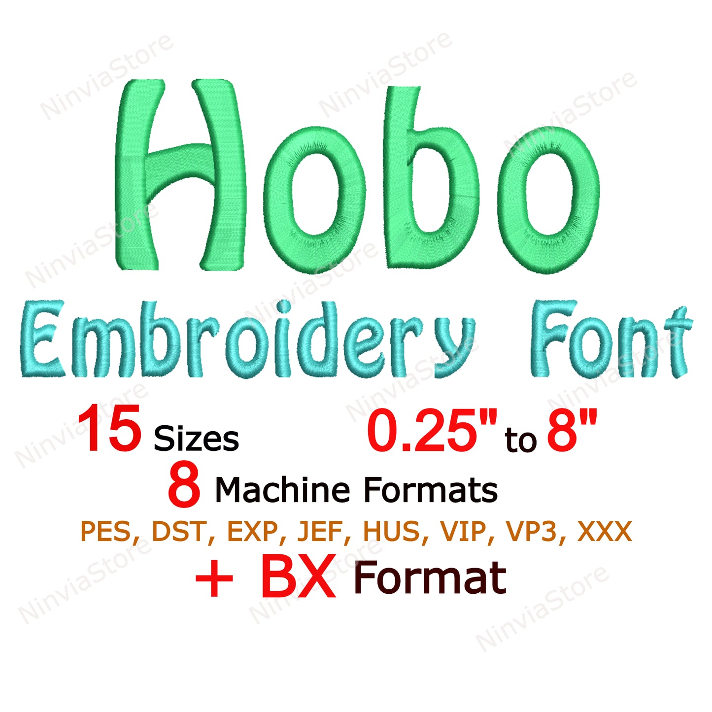 Police de broderie Hobo Machine, 15 tailles, 8 formats, police BX, police PE, motifs de broderie Monogram Alphabet