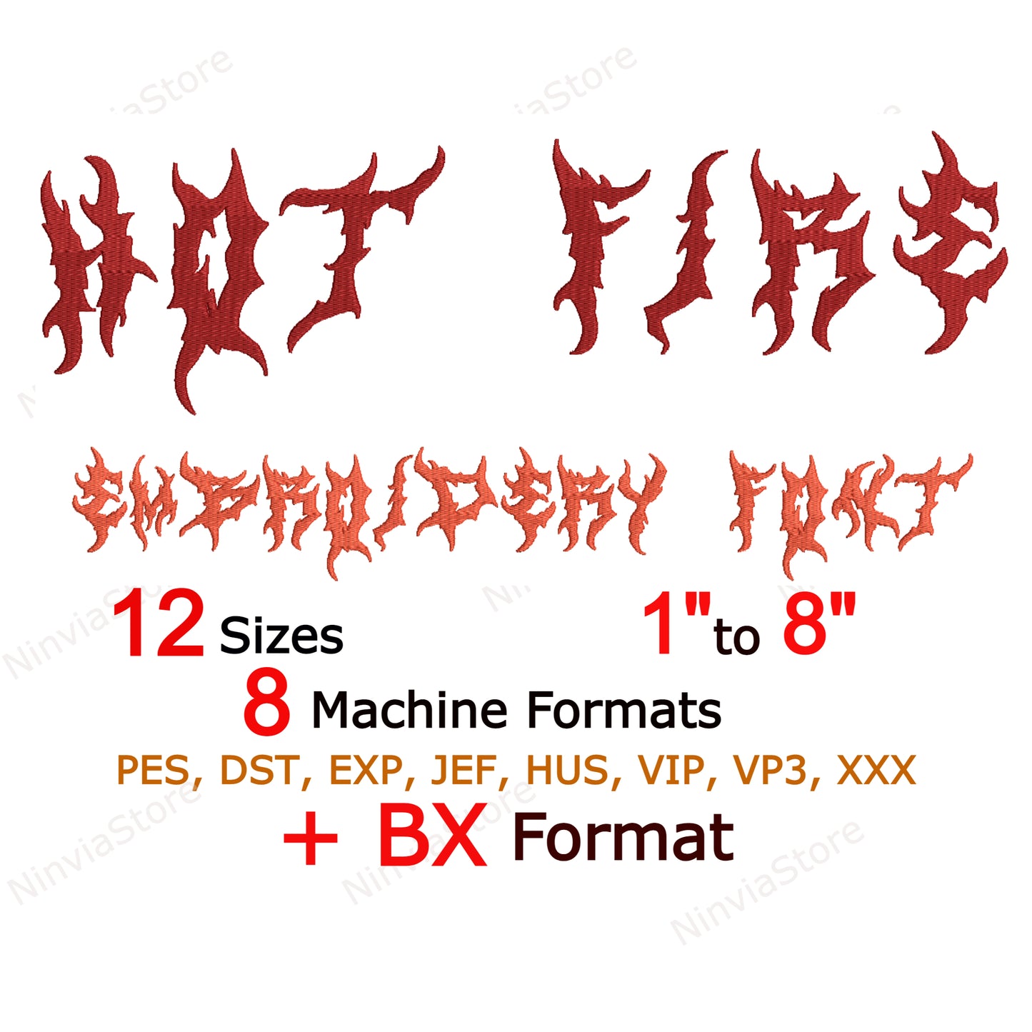 Hot Fire Machine Embroidery Font, 12 sizes, 8 formats, Halloween BX Font, PE font, Monogram Alphabet Embroidery Designs