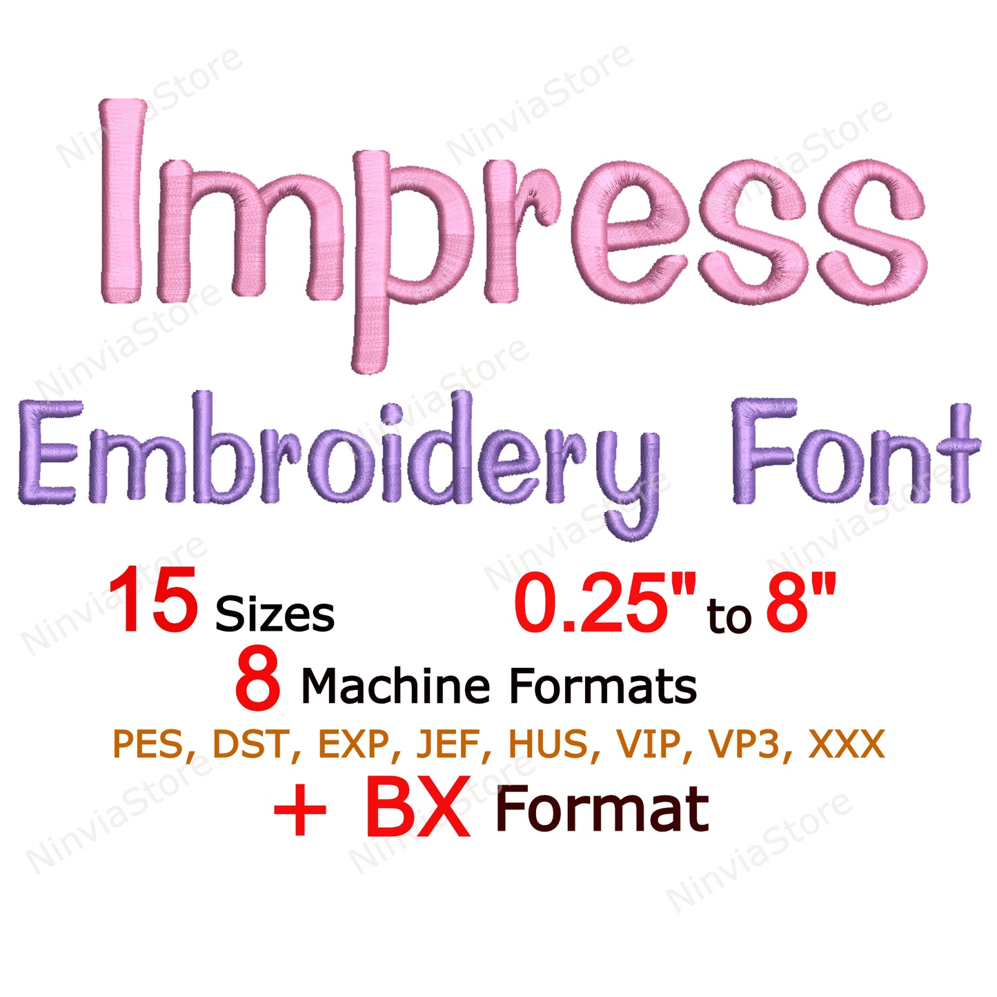 Impress Machine Embroidery Font, 15 sizes, 8 formats, BX Font, PE font, Monogram Alphabet Embroidery Designs