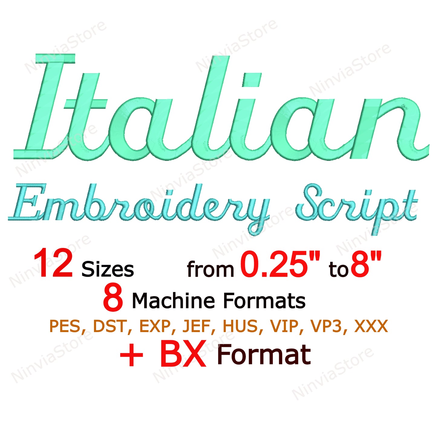 Italian Script Machine Embroidery Font, 12 sizes, 8 formats, BX Font, PE font, Monogram Alphabet Embroidery Designs