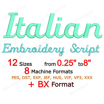 Italian Script Machine Embroidery Font, 12 sizes, 8 formats, BX Font, PE font, Monogram Alphabet Embroidery Designs