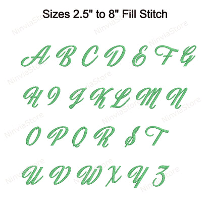 Jasmine and Green Tea Script Machine Embroidery Font, 14 tailles, 8 formats, police BX, police Cursive PE, Monogram Alphabet Broderie Designs