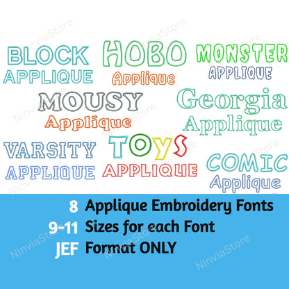 8 JEF Applique Embroidery Fonts Bundle, Machine Embroidery Font JEF, Applique Monogram Font, JEF font for Embroidery