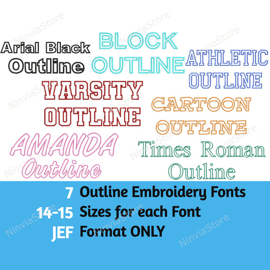 7 JEF Outline Embroidery Fonts Bundle, Machine Embroidery Font JEF, Alphabet Embroidery Design JEF font for Embroidery Outline Monogram Font