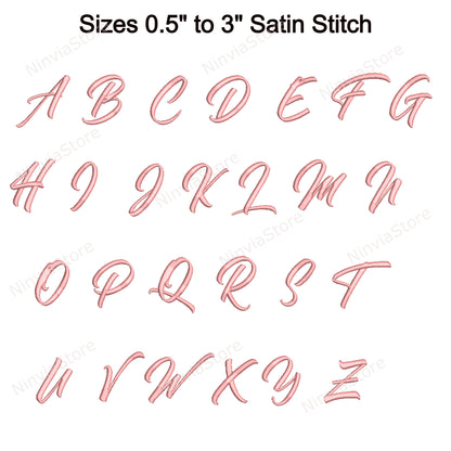 Julietta Script Maschinenstickschrift, 14 Größen, 8 Formate, BX-Schriftart, PE-Schriftart, Monogramm-Alphabet-Stickmotive