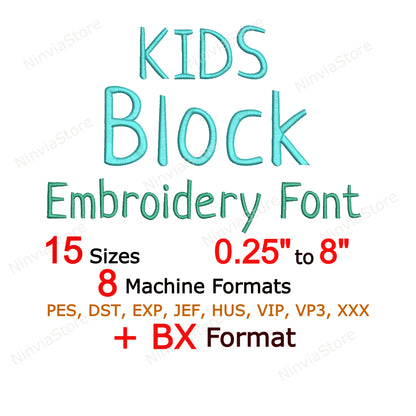 Kinderblock-Maschinenstickschrift, 15 Größen, 8 Formate, BX-Schriftart, PE-Schriftart, Monogramm-Alphabet-Stickmotive