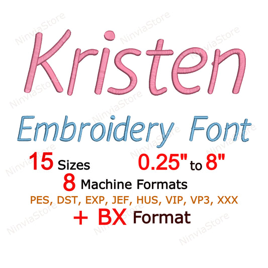 Kristen Script Machine Embroidery Font, 15 tailles, 8 formats, police BX, police PE, Monogram Alphabet Broderie Designs