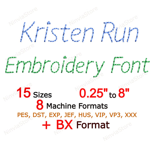 Kristen Bean Stitch Machine Embroidery Font, 15 tailles, 8 formats, Run Stitch Script BX Font, police PE, Monogram Alphabet Broderie Designs