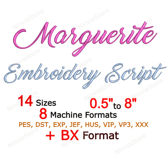 Marguerite Script Machine Embroidery Font, 14 tailles, 8 formats, police BX, police PE, Monogram Alphabet Broderie Designs