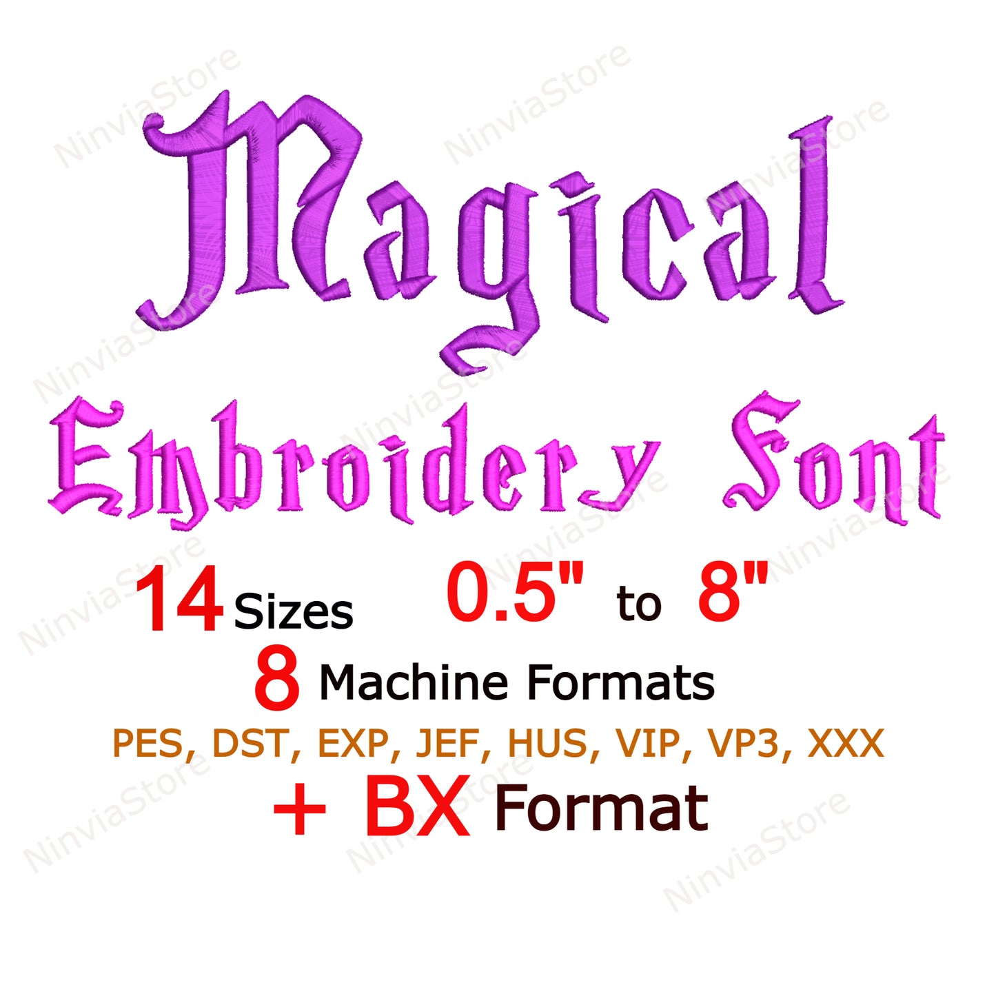 Police de broderie machine magique, 14 tailles, 8 formats, police Halloween BX, police PE, motifs de broderie Monogram Alphabet