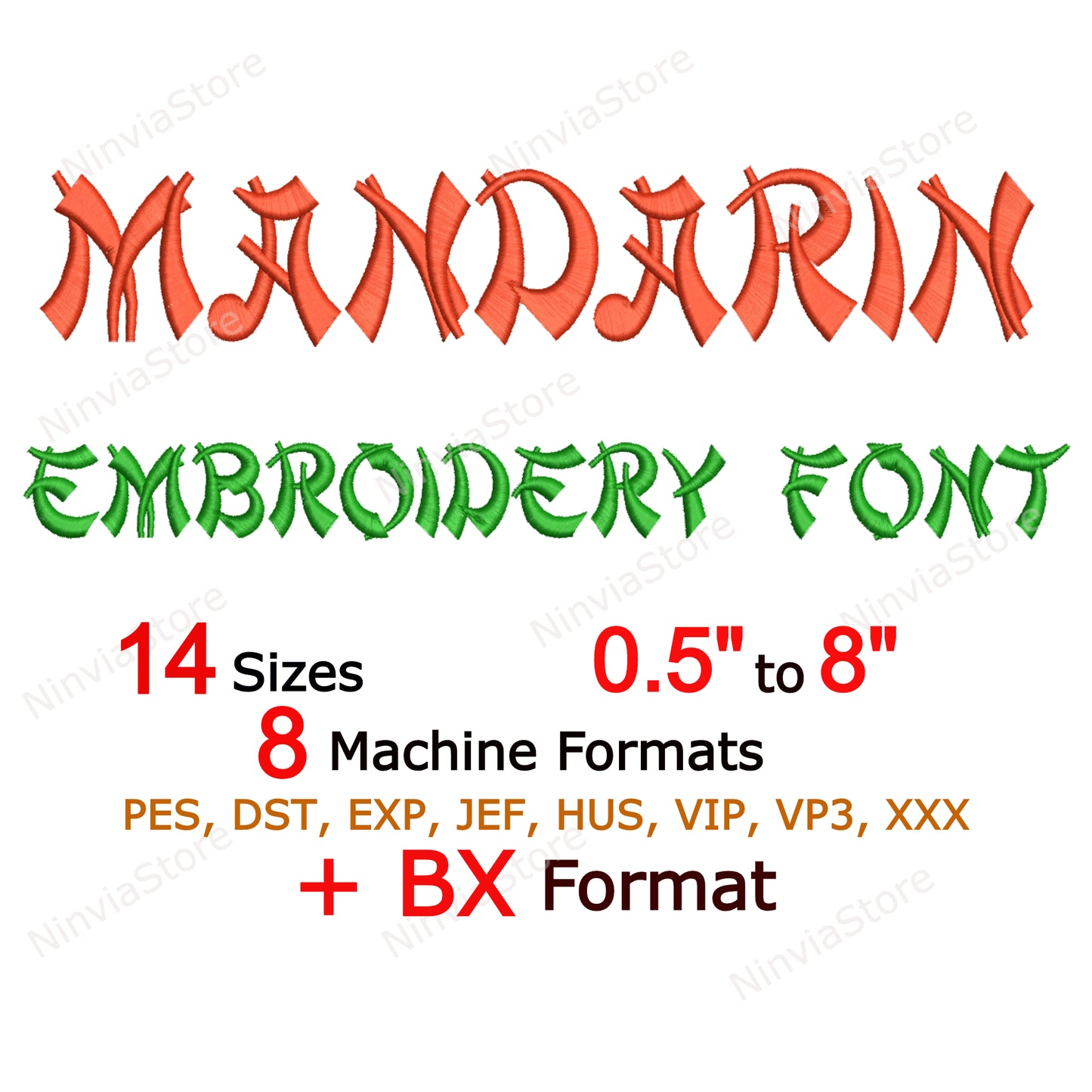 Mandarin Machine Embroidery Font, 14 sizes, 8 formats, BX Font, PES font, Monogram Alphabet Embroidery Design