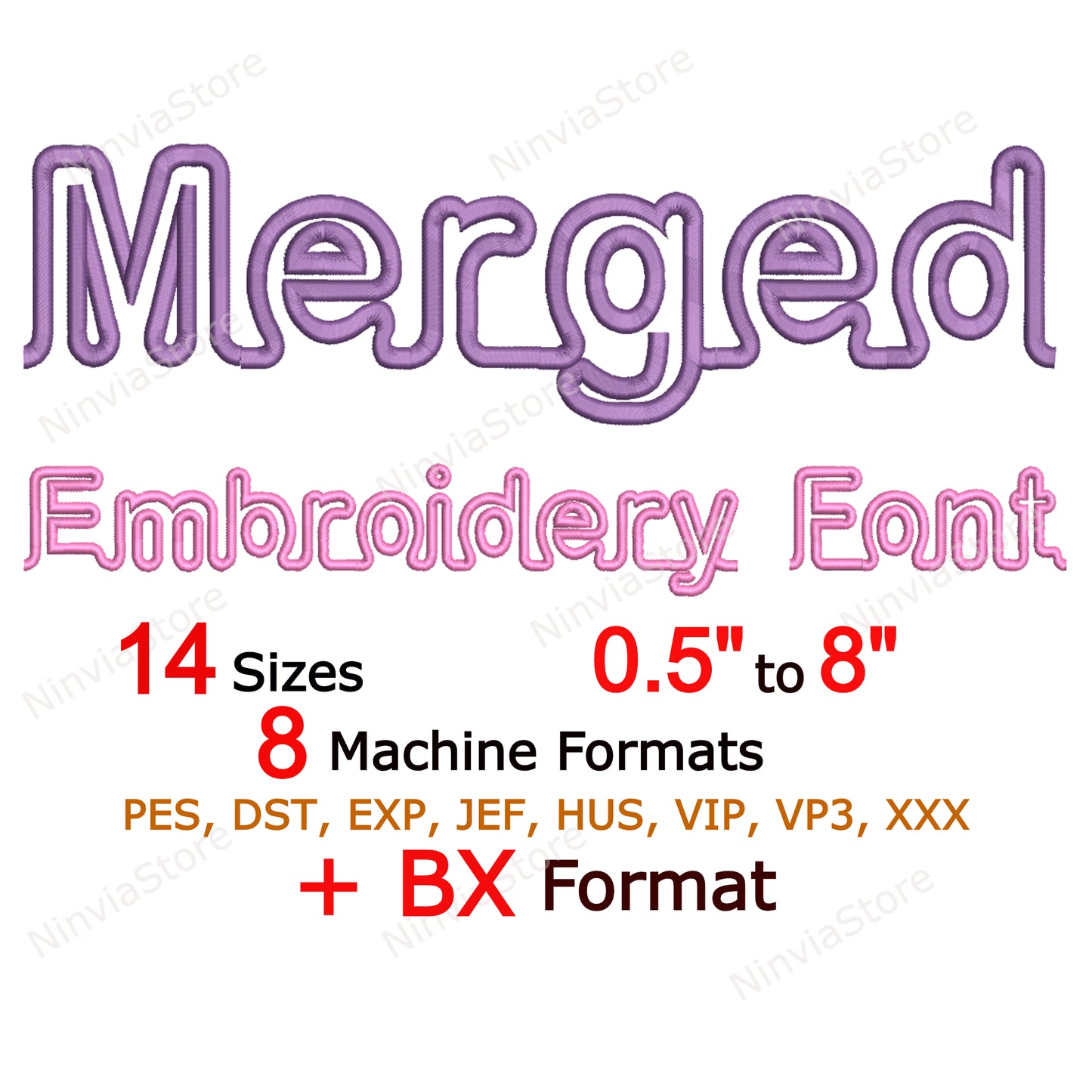 Merged Machine Embroidery Font, 14 sizes, 8 formats, BX Font, PES font, Monogram Alphabet Embroidery Design