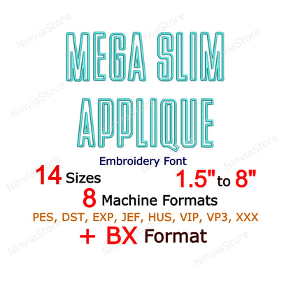 Dünne Block-Maschinenstickschrift, 15 Größen, 8 Formate, BX-Schriftart, PE-Schriftart, Monogramm-Alphabet-Stickmotive