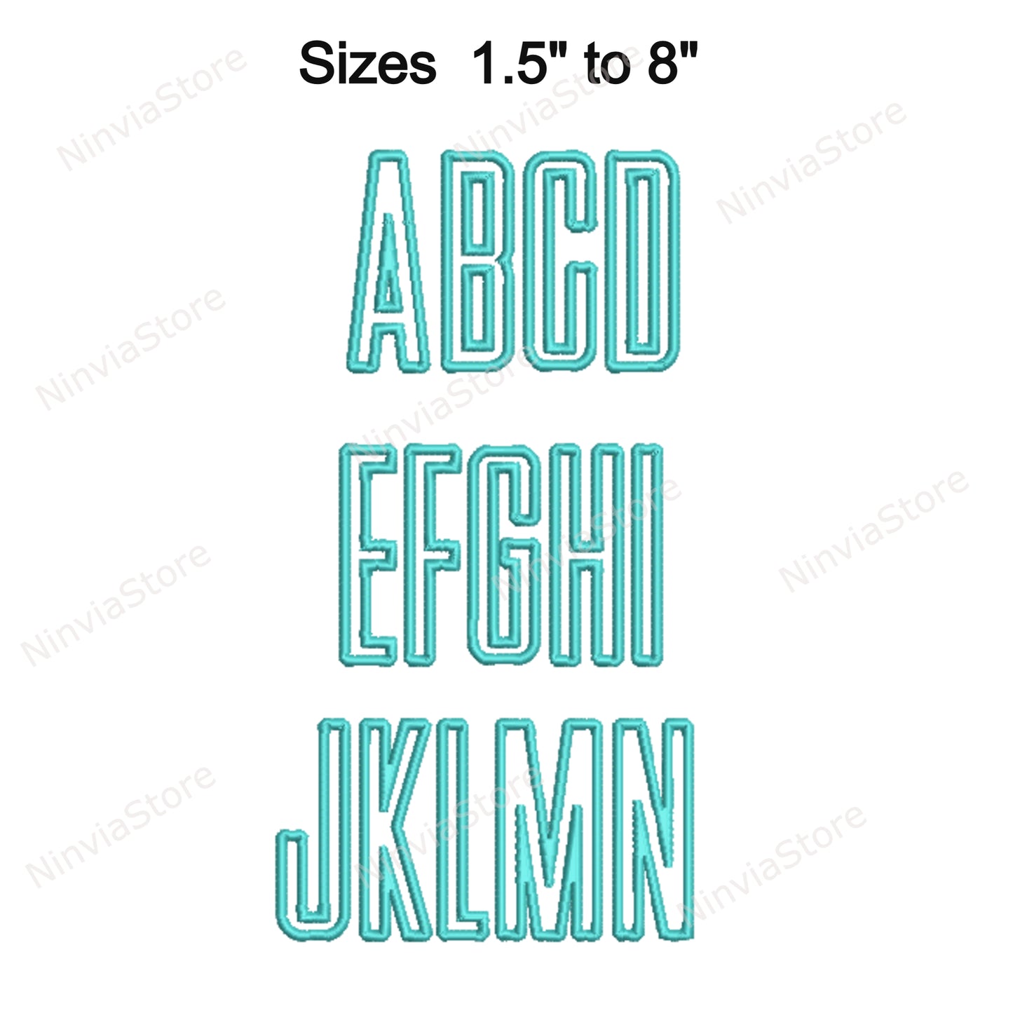 Dünne Block-Maschinenstickschrift, 15 Größen, 8 Formate, BX-Schriftart, PE-Schriftart, Monogramm-Alphabet-Stickmotive