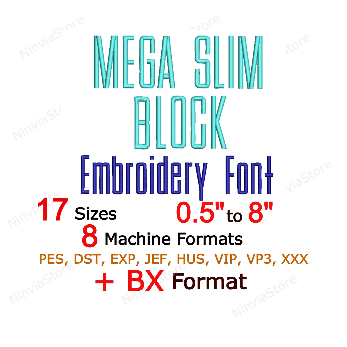 Dünne Block-Maschinenstickschrift, 15 Größen, 8 Formate, BX-Schriftart, PE-Schriftart, Monogramm-Alphabet-Stickmotive