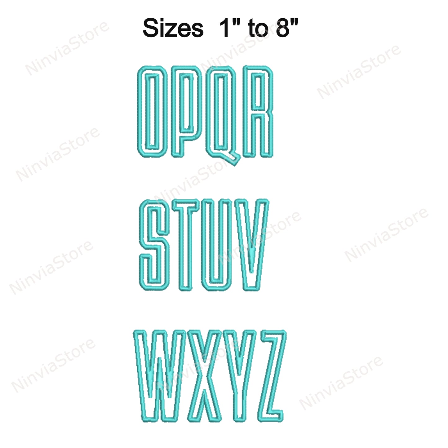 Dünne Block-Maschinenstickschrift, 15 Größen, 8 Formate, BX-Schriftart, PE-Schriftart, Monogramm-Alphabet-Stickmotive