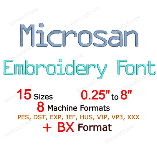 Microsan Machine Embroidery Font, 15 sizes, 8 formats, BX Font, PES font, Monogram Alphabet Embroidery Design